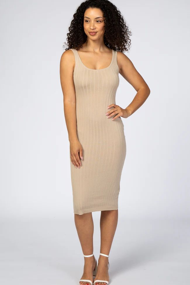 Beige Sleeveless Fitted Ribbed Dress | PinkBlush Maternity