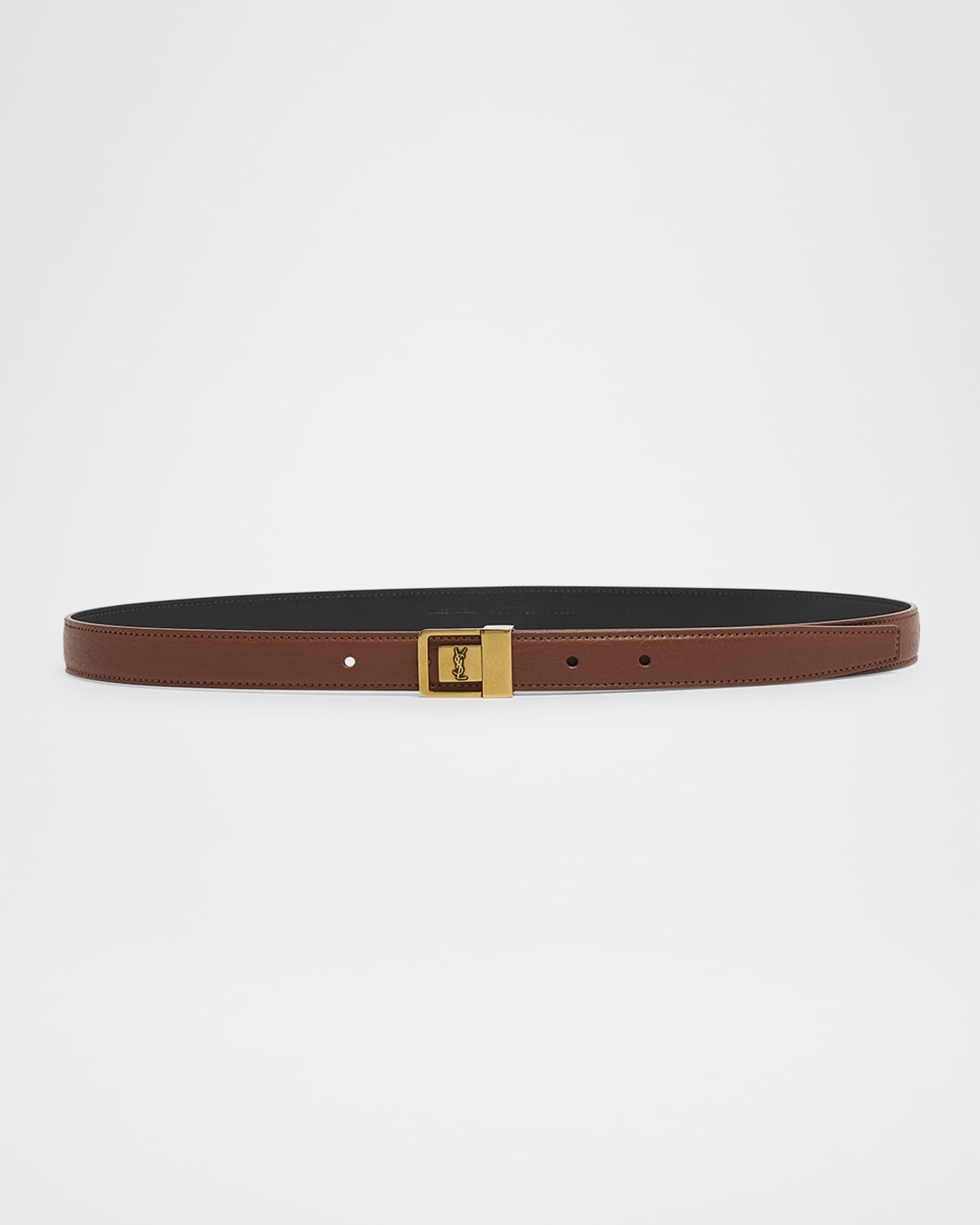 YSL Buckled Grainy Leather Belt | Neiman Marcus