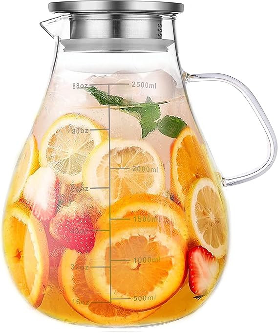 Glass Pitcher with Lid,88 Ounces -2500ml with Precise Scale Line, Hot/Cold Water Jug, Juice and I... | Amazon (US)