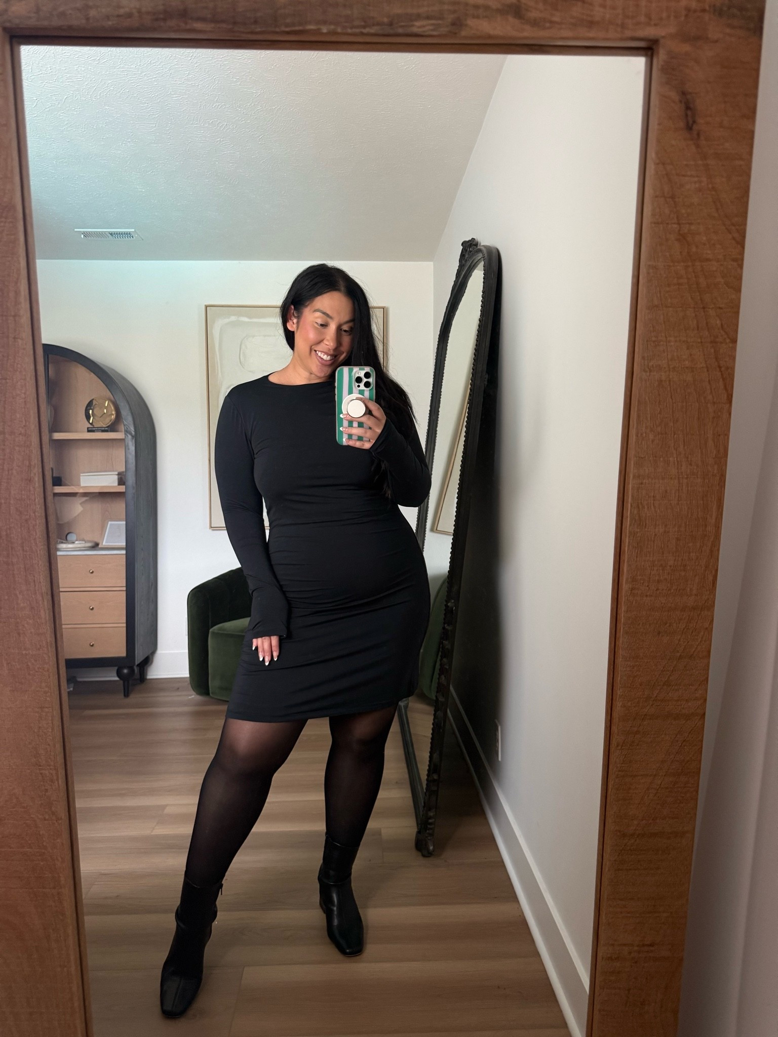 I love a little black dress! This one is comfortable, stretchy, and has a built in bra! Wearing a L Tall. Midsize, midsize fashion, Abercrombie, fall fashion

#LTKootd #LTKMidsize #LTKSeasonal