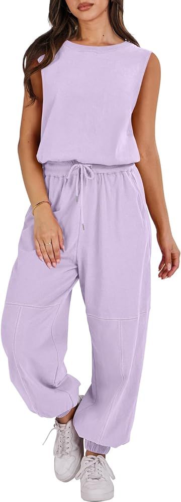 ANRABESS Jumpsuits for Women Casual Summer Outfits Sleeveless Open Back Jogger Pants Athletic Swe... | Amazon (US)