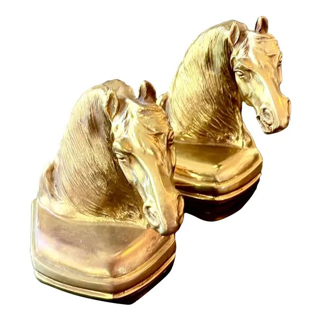 Vintage Cast Brass Horse Head Bookends | Chairish