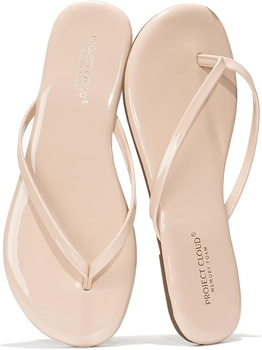 Project Cloud Vegan Leather Flip Flops for Women Footwear - Memory Foam Flats Summer Sandals for ... | Amazon (US)