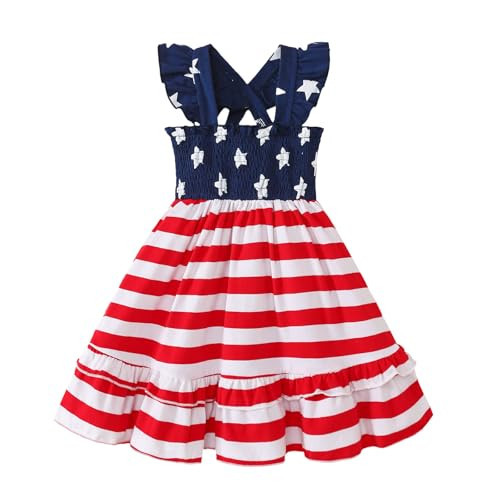 Noubeau Toddler Baby Girl 4th of July Dress American Flag Stars Stripes Patriotic Ruffle Dresses for Toddler Independence Day (Stars Stripes-2,12-18 Months) | Amazon (US)