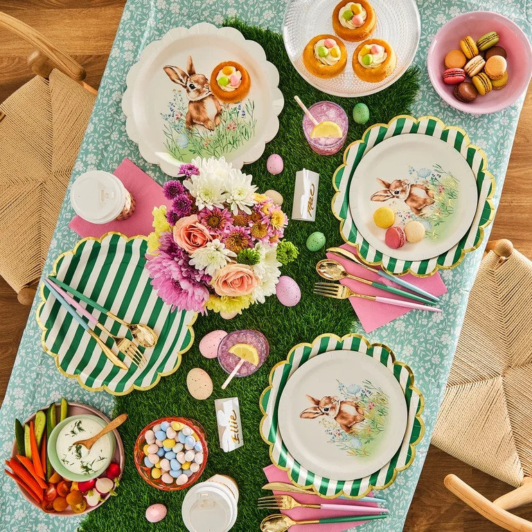 Green and White Stripe Disposable Paper Plates, 11.5", 8 Count, Easter by Way To Celebrate | Walmart (US)