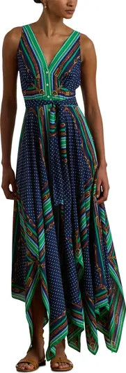 Mixed Print Handkerchief Hem Georgette Maxi Dress | Nordstrom