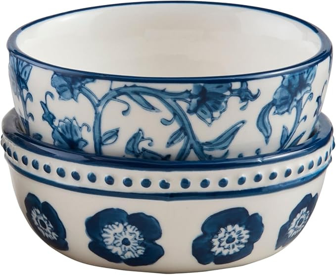 Mud Pie 1 x 3 1/2" Dia Block Print Tidbit, Blue | Amazon (US)