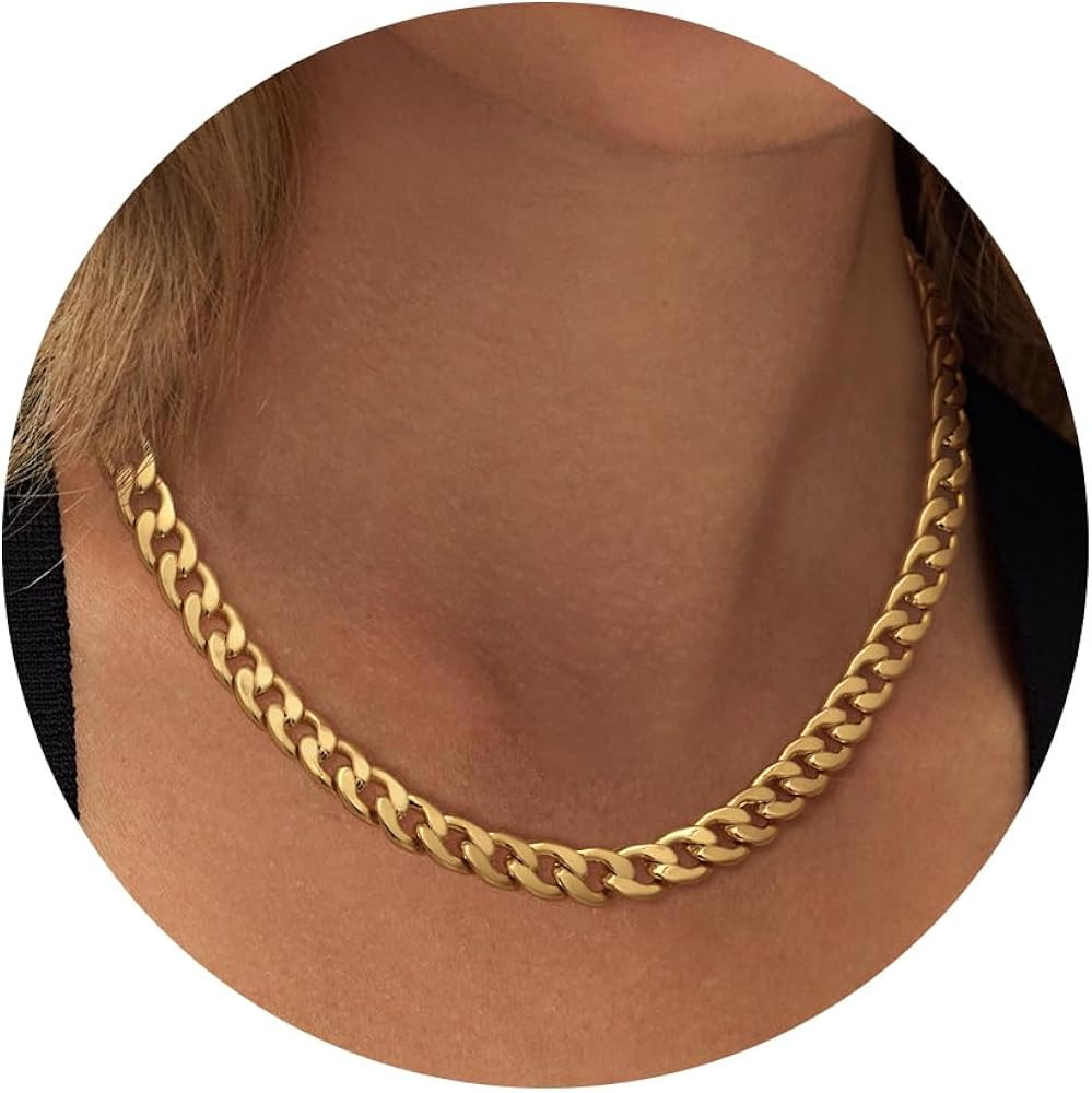 Moodear Gold Necklace for Women Dainty Chunky 14K Gold Plated/Sliver Plated Chain Necklace Cuban ... | Amazon (US)
