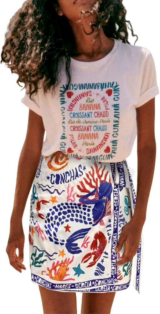 Womens Summer Floral Wrap Short Skirt Tie Side High Waist A Line Beach Vacation Boho Mini Skirt | Amazon (US)