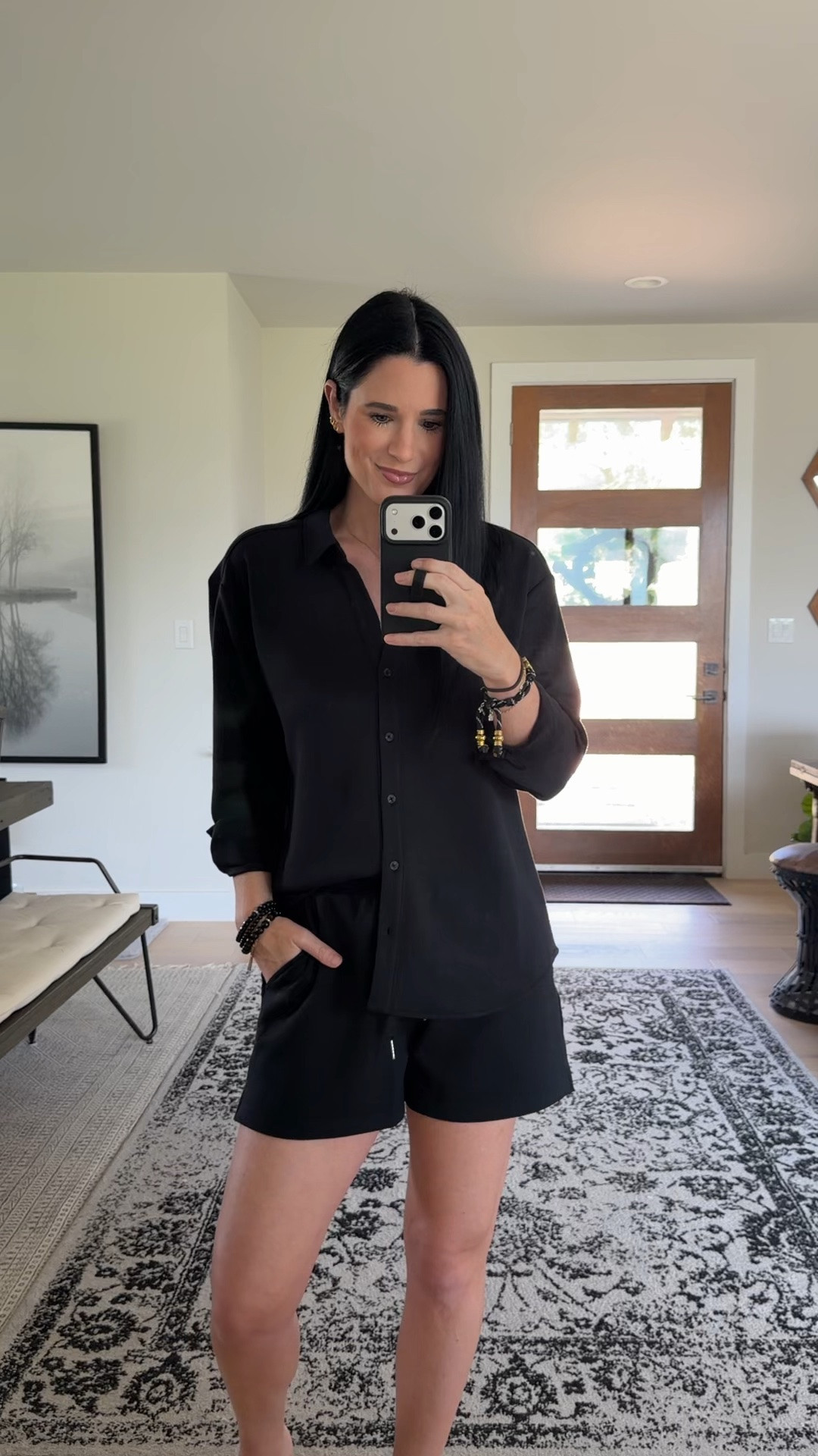 This SPANX AirEssentials button down shirt is a must have for any season! I’m in the size small. Use code dtkxspanx for 15% off and free shipping! 

I also linked the AirEssentials shorts but the black is sold out. If you want another color I’m in the small for reference.