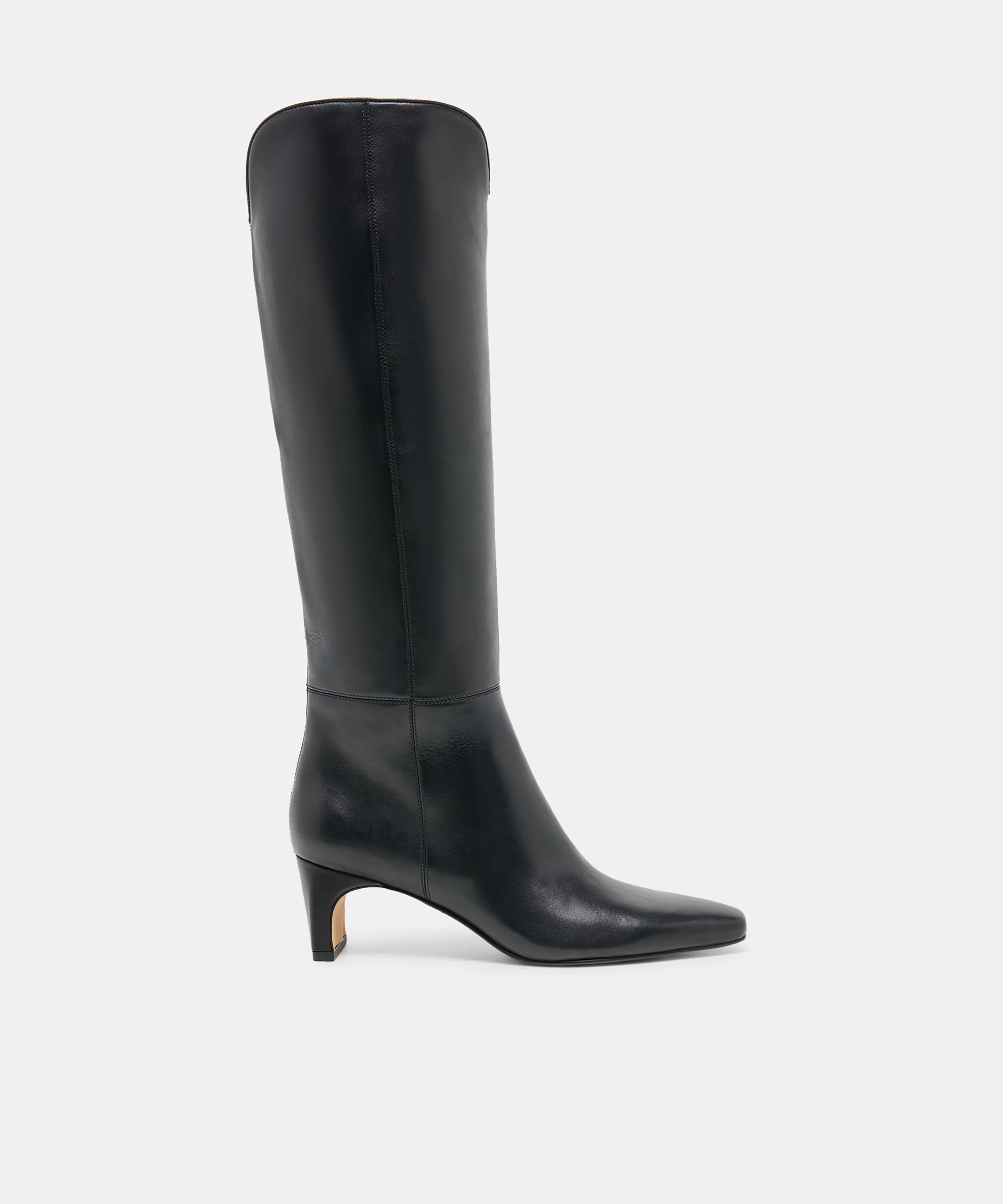 BRION Black Leather Block-Heel Almond-Toe Knee-High Boots | Dolce Vita | DolceVita.com