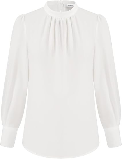 GRACE KARIN Womens Pleated Mock Neck Long Sleeve Tops Satin Chiffon Blouse Tie Back Casual Work S... | Amazon (US)