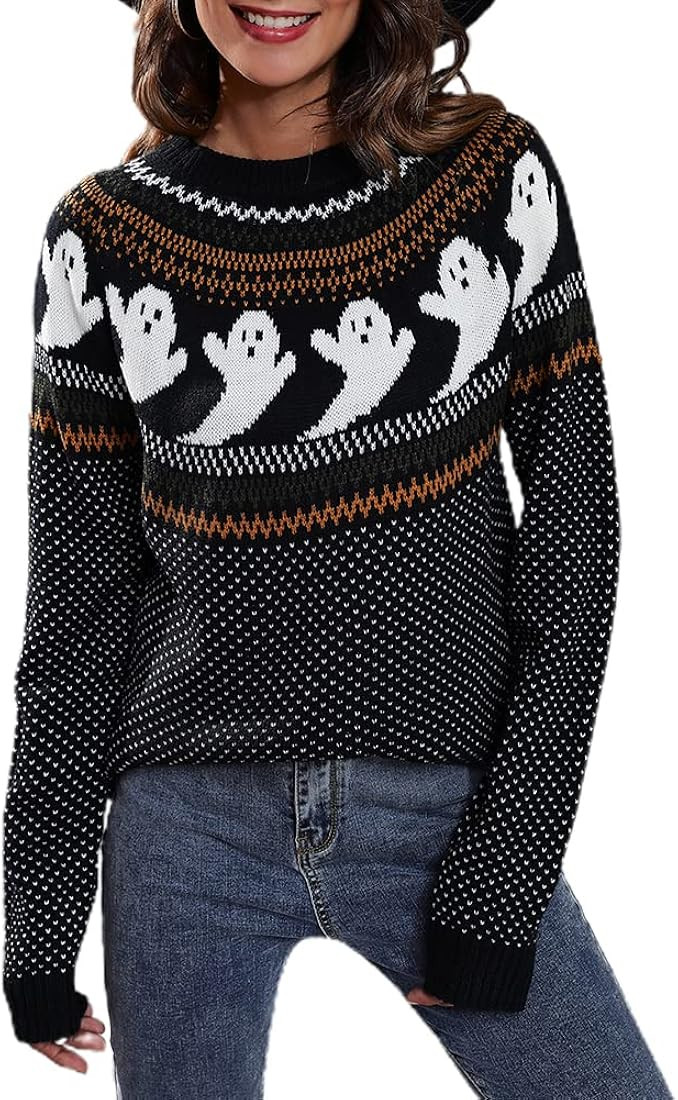 JUNBOON Women’s Casual Leopard Print Knitted Pullover Sweaters Long Sleeve Crew Neck Jumper Top... | Amazon (US)