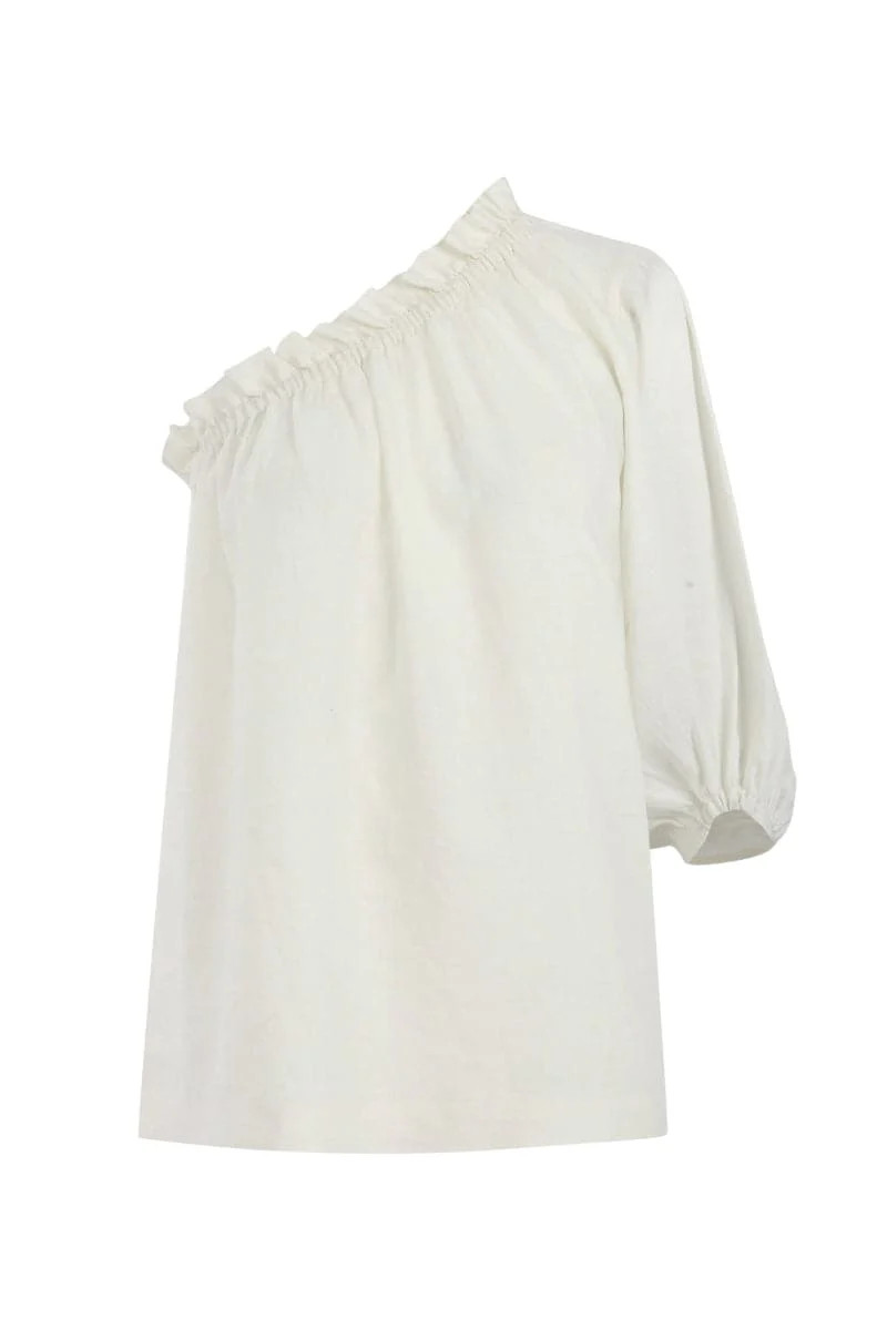 CAPRI WHITE LINEN ONE SLEEVE TOP | Labeca | CULT MIA | CULT MIA UK LTD