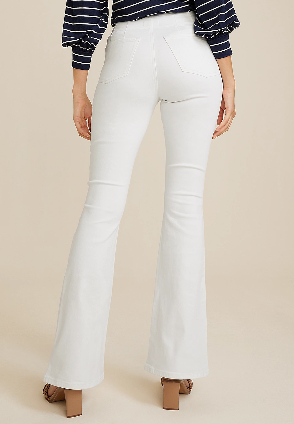 m jeans by maurices™ White High Rise Double Button Sculptress Flare Jean | Maurices
