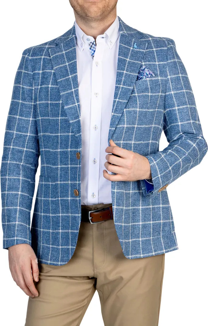Blue Windowpane Notch Lapel Linen Blend Sport Coat | Nordstrom Rack