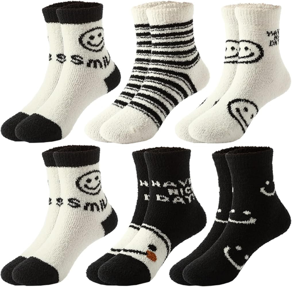 Smiley Face Fuzzy Socks Kids Toddler Children Cute Fun Animal Cozy Fluffy Socks Gifts Stocking Stuff | Amazon (US)