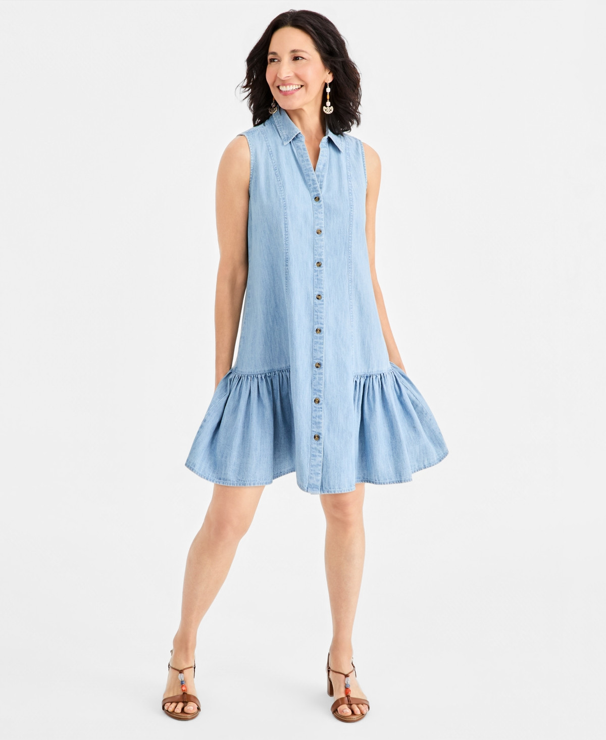 Style & Co Women's Cotton Chambray Sleeveless Dress, Macy's Exclusive - Amelia Wash | Macy's
