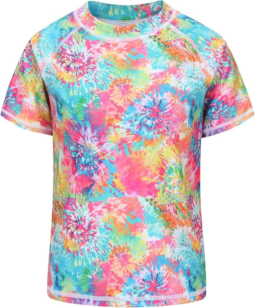 Girls Rash Guard Swimsuits Short Sleeve Swim Shirt for Kids Girls One Piece Bathing Suit Swimwear... | Amazon (US)