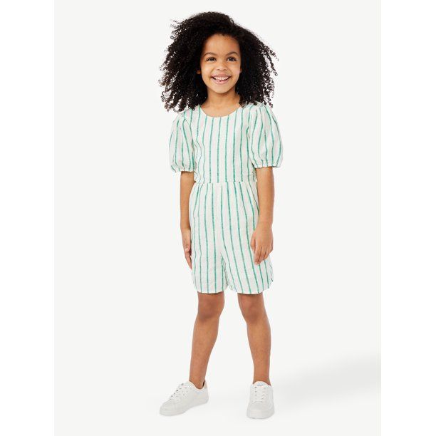 Scoop Girls Puff Sleeve Romper with Back Bow, Sizes 4-12 - Walmart.com | Walmart (US)