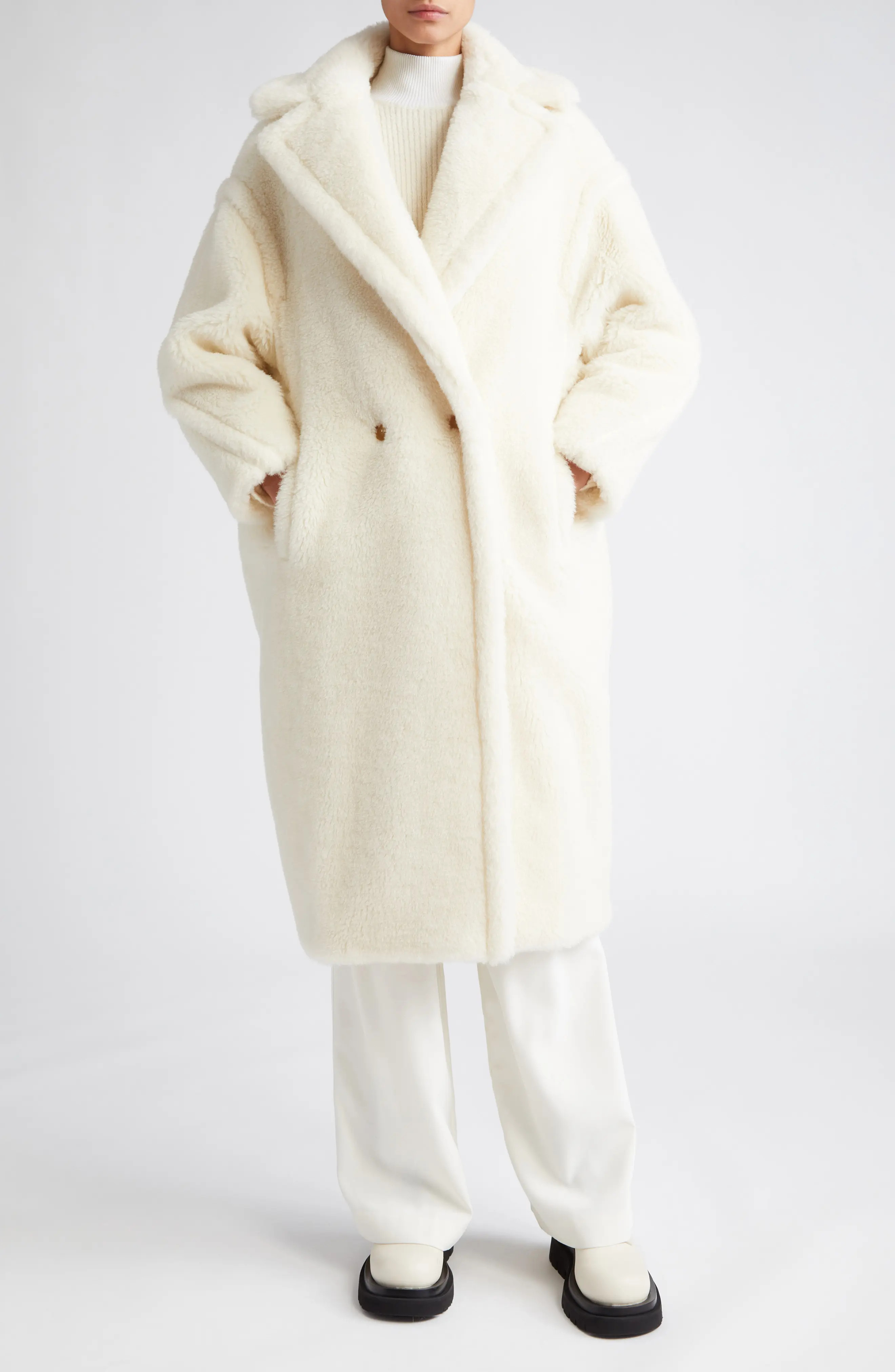 Max Mara Tedgirl Oversize Double Breasted Alpaca Blend Coat in White at Nordstrom, Size Small | Nordstrom