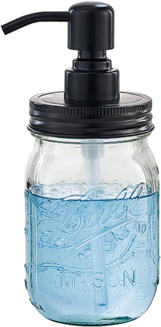 Mason Jar Glass Hand Soap Dispenser Bathroom Kitchen Farmhouse Decor with Black 304 RustProof Sta... | Amazon (US)