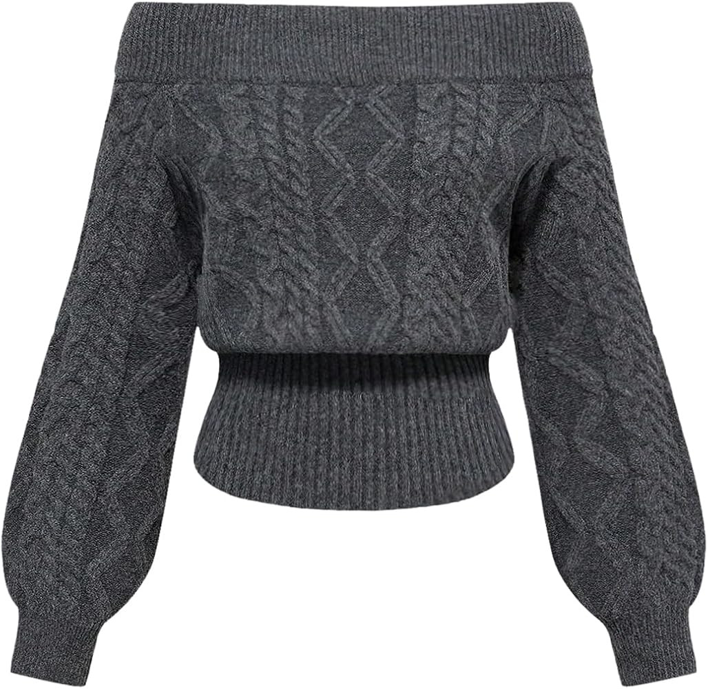 MakeMeChic Women's Cable Knit Cropped Sweaters Off The Shoulder Long Sleeve Going Out Pullovers T... | Amazon (US)