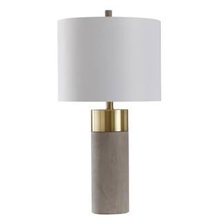 StyleCraft 27.75 in. Soft Brass/Natural Concrete Table Lamp with Brussels White Hardback Fabric S... | The Home Depot