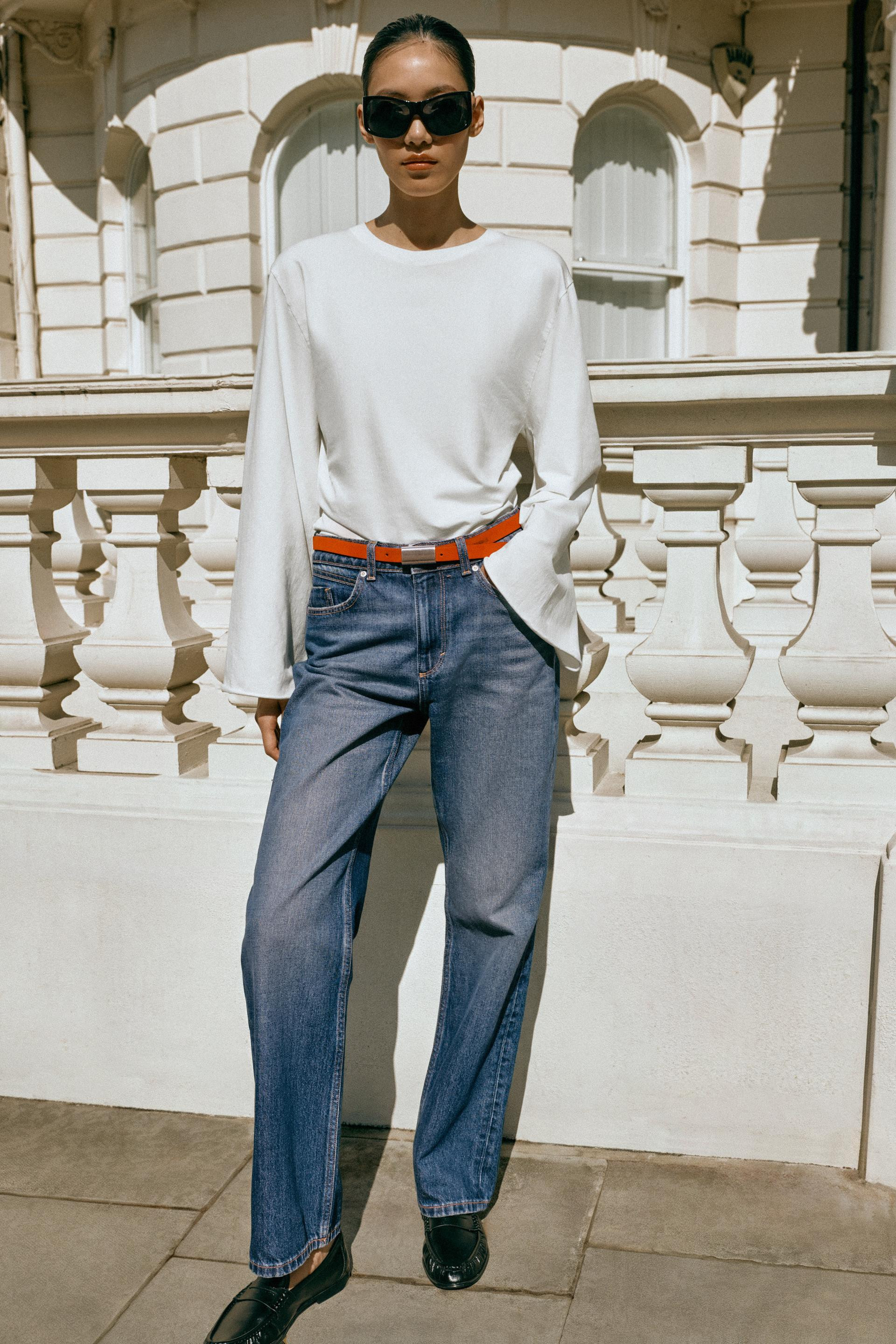 Zara - Z.03 Straight High-Waisted Long Length Jeans - Women - Mid-Blue - Women | Zara US