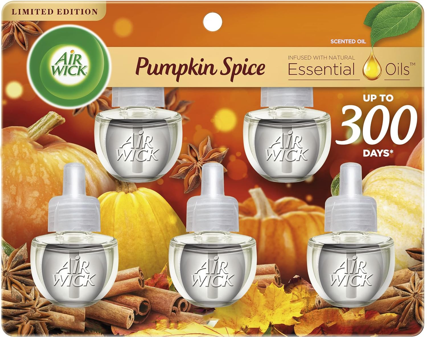 Air Wick Plug in Scented Oil Refill, 5 ct, Pumpkin Spice, Air Freshener, Essential Oils, Fall Sce... | Amazon (US)