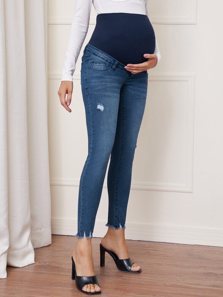 Schmale Jeans mit Riss und rohem Saum | SHEIN