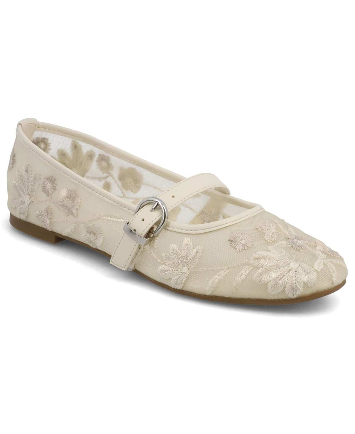 Mia Women's Bluet Embroidered Mesh Mary Jane Ballet Flats - Ivory/White | Macy's
