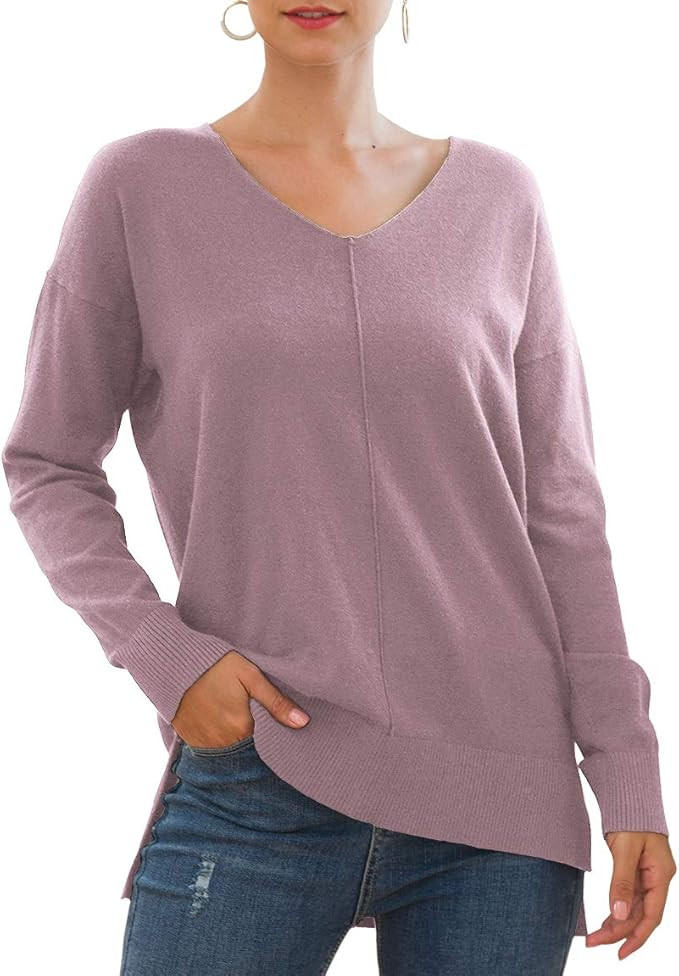 Jouica Women's Casual Lightweight V Neck Batwing Sleeve Knit Top Loose Pullover Sweater | Amazon (US)