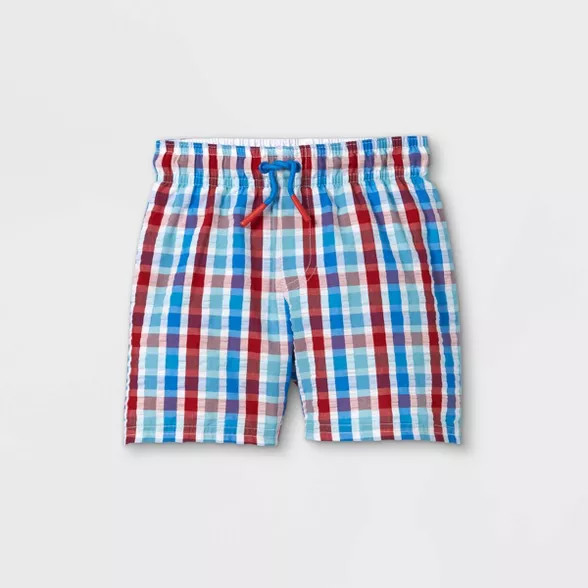 Toddler Boys' Plaid Seersucker Swim Trunks - Cat & Jack™ White | Target