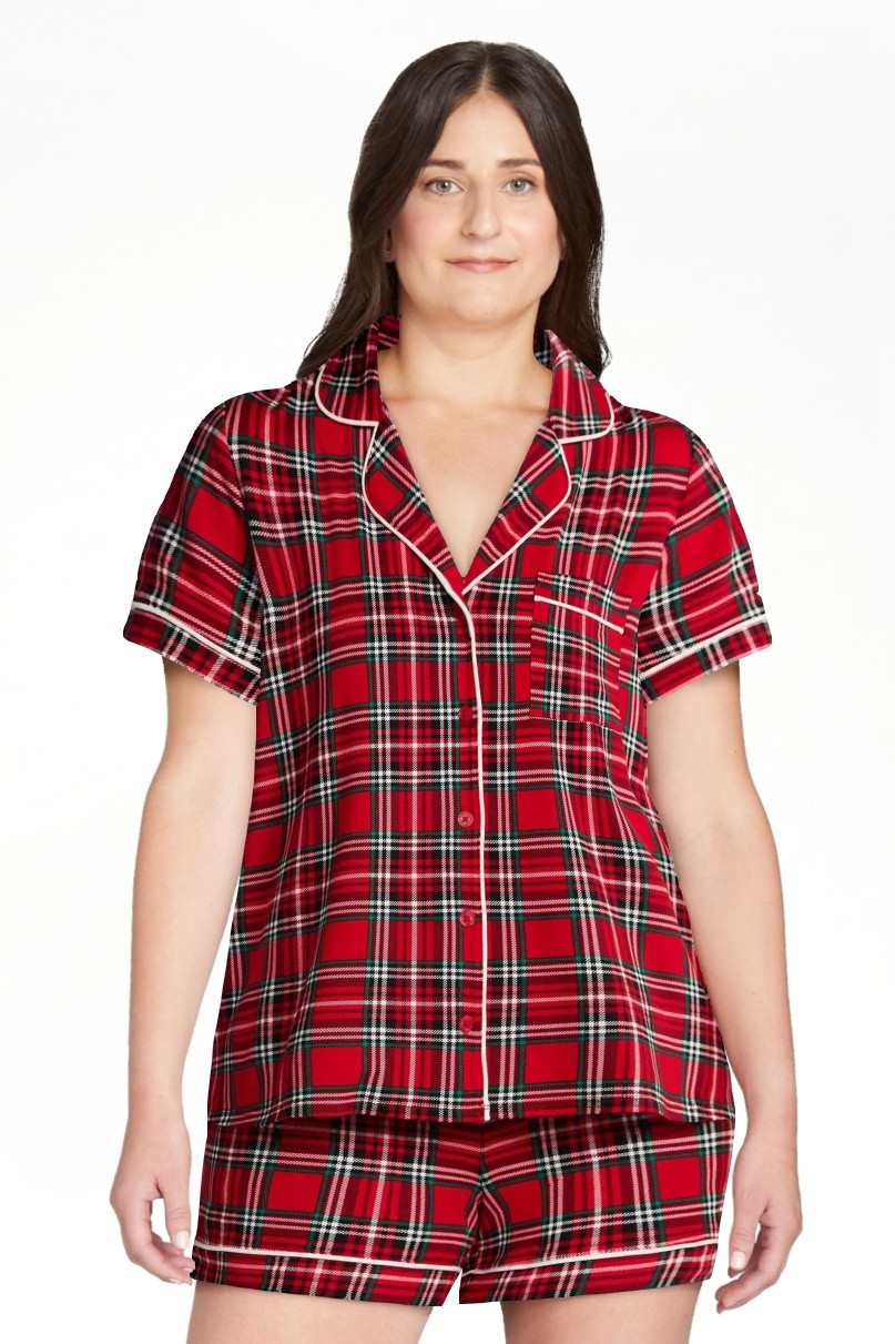 Joyspun Women’s Dreamy Soft Collection Notch Collar Knit Top and Boxer Shorts Pajama Set, Sizes... | Walmart (US)