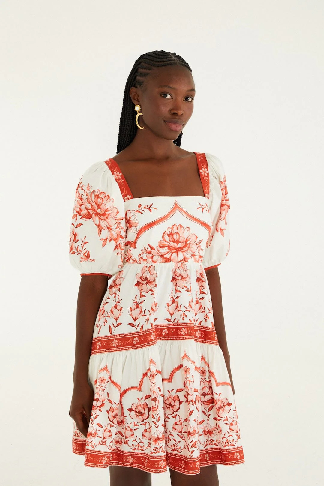 Red Porcelain Garden Organic Cotton Mini Dress | FARM Rio | FarmRio (US)