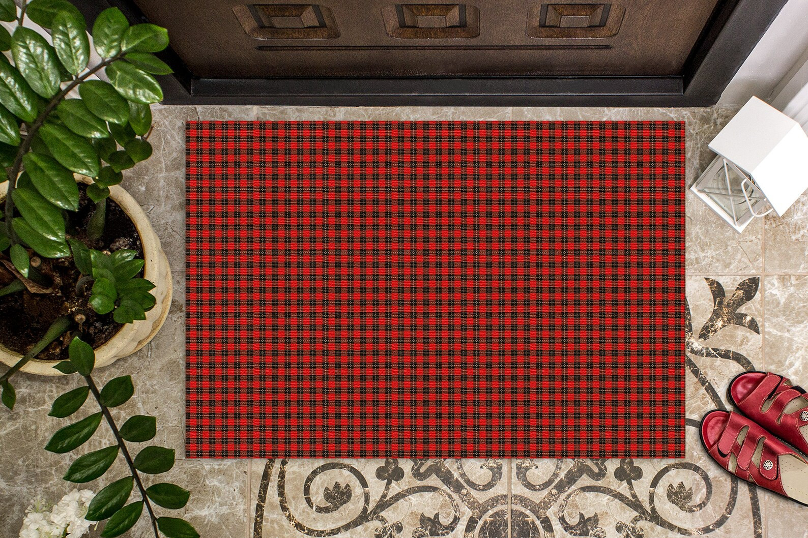 Handmade Rug, Red Black Rug, Checkered Rug, Buffalo Plaid Rug, Doormat Rug, Primitive Rug, Bed Si... | Etsy (US)