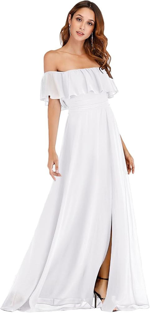 Ever-Pretty Women's Elegant Off The Shoulder Side Split High Waist Flowy Chiffon Maxi Bridesmaid ... | Amazon (US)