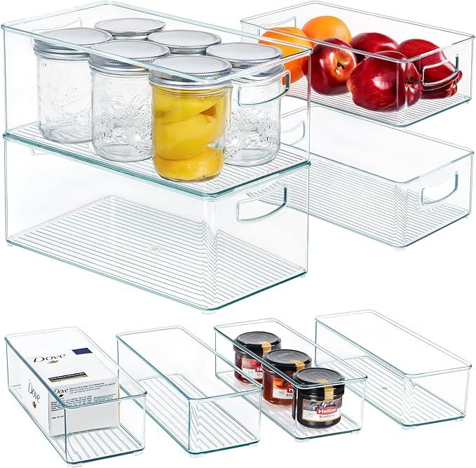 Hudgan 8 PACK Stackable Pantry Organizer Bins (3 sizes) - Clear Fridge Organizers for Kitchen, Fr... | Amazon (US)