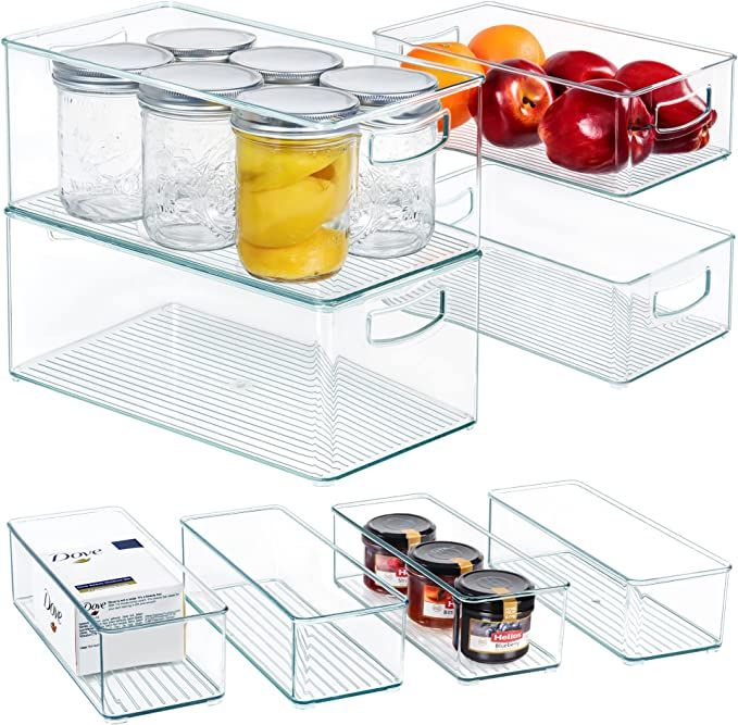 Hudgan 8 PACK Stackable Pantry Organizer Bins (3 sizes) - Clear Fridge Organizers for Kitchen, Fr... | Amazon (US)