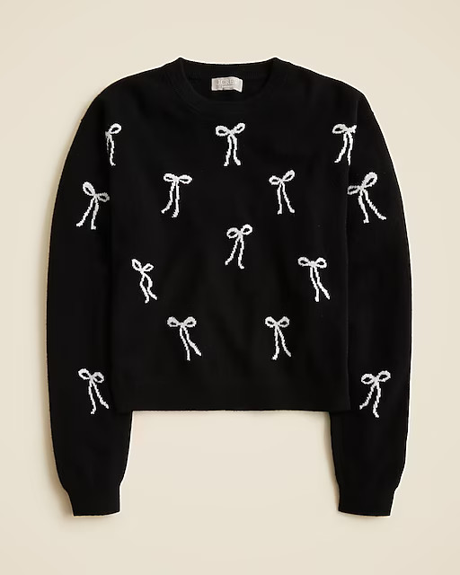 Perfect cashmere crewneck sweater in bow print | J. Crew US