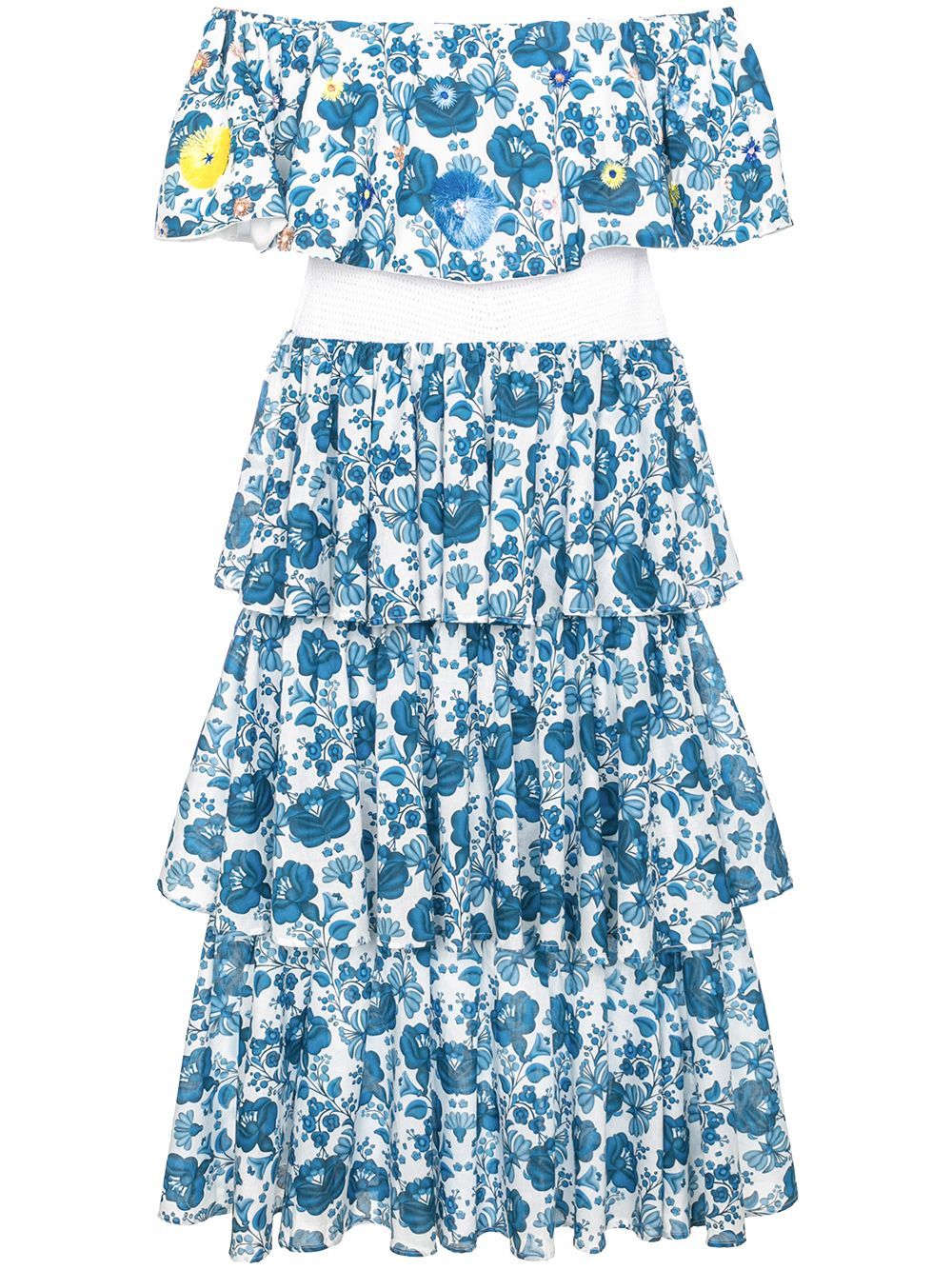 All Things Mochi natalia floral print tiered midi dress - Blue | FarFetch US