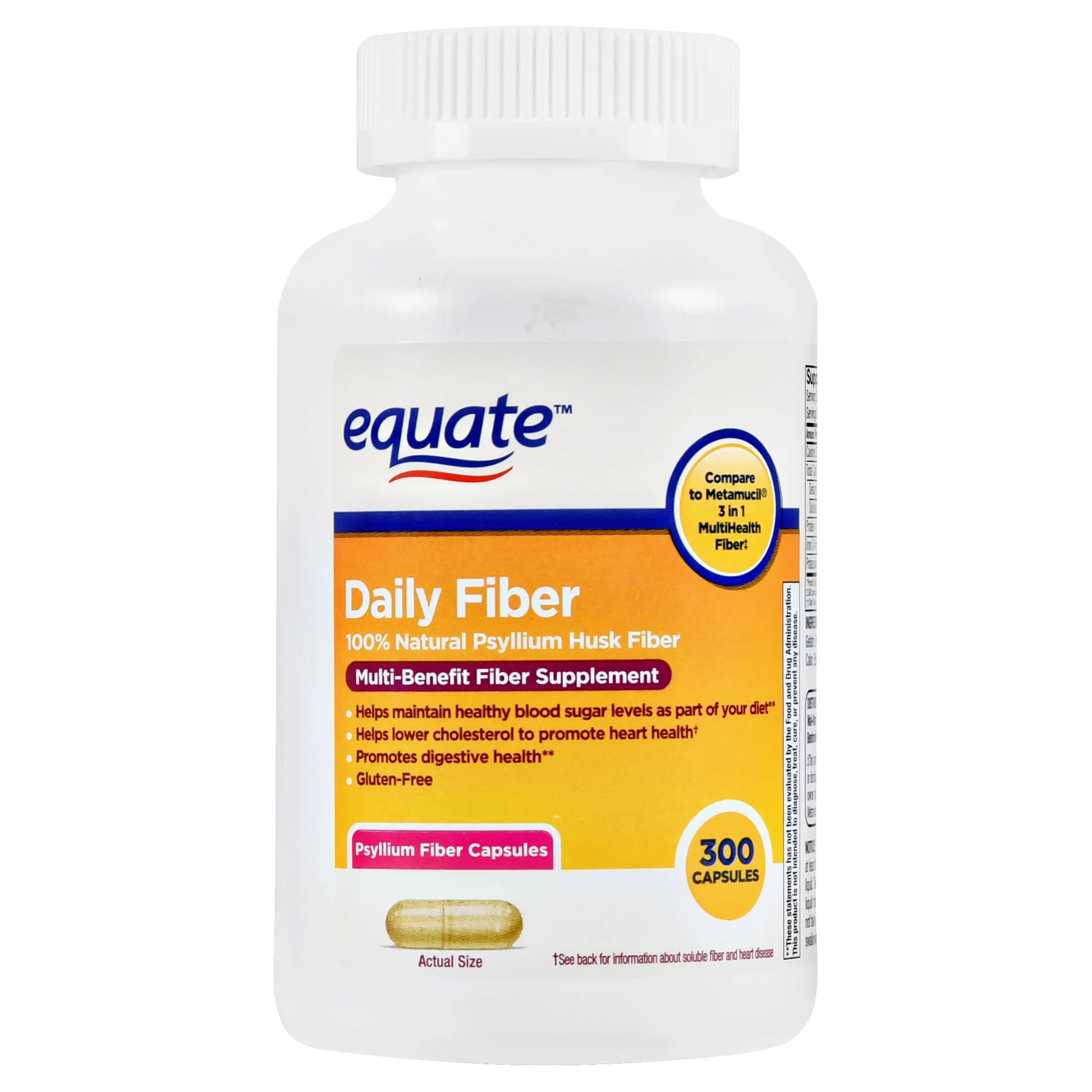 (2 Pack) Equate Daily Multi-Benefit Psyllium Fiber Capsules, 300 Ct | Walmart (US)