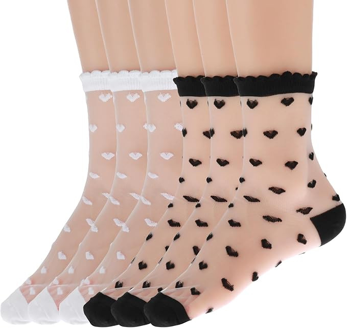 Lusofie 6 Pairs See Through Socks Thin Transparent Mesh Socks Summeer Ankle Ruffle Sheer Socks Wo... | Amazon (UK)