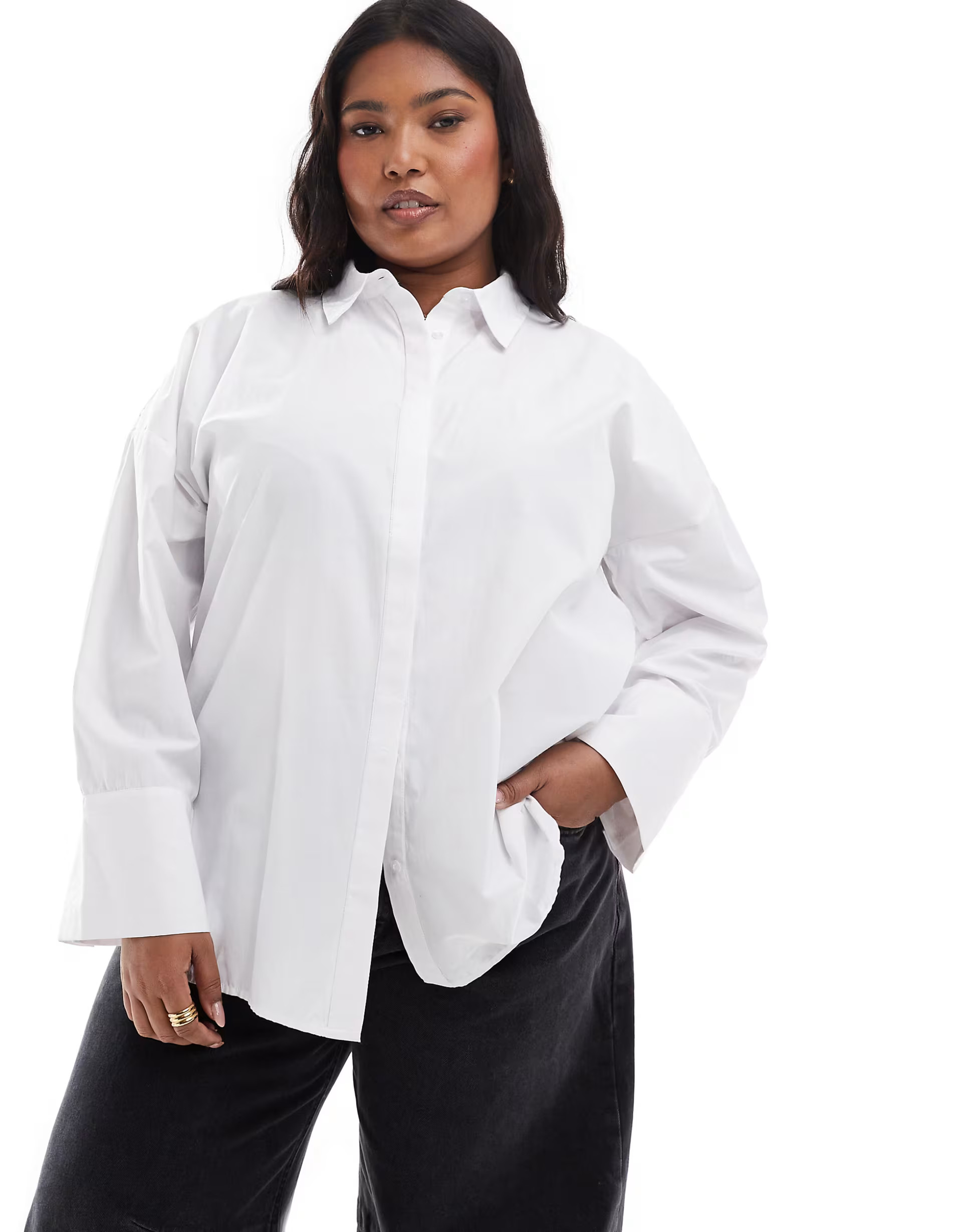 Pieces Curve oversized wide cuff shirt in white | ASOS (Global)