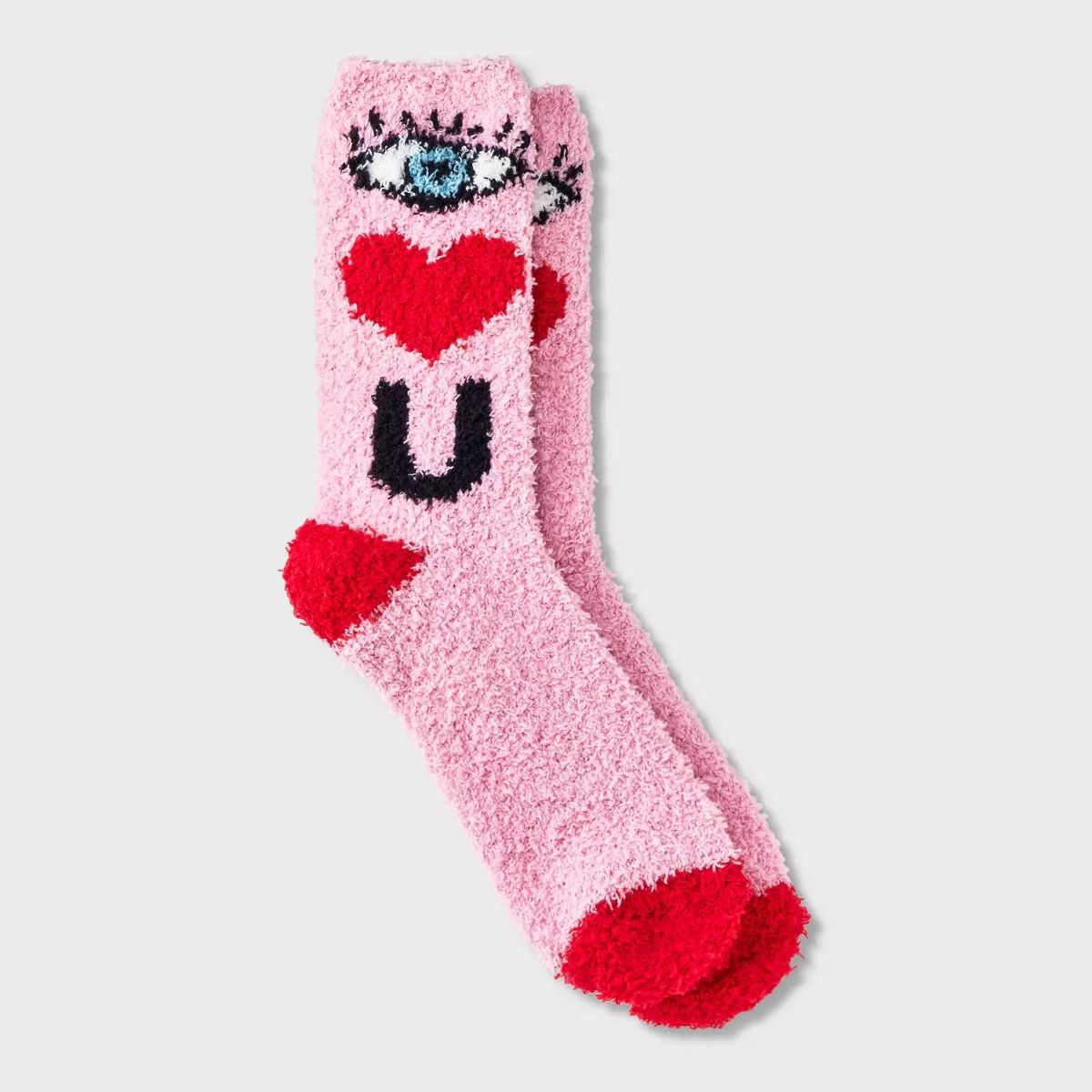 Women's 'I <3 U' Valentine's Day Cozy Crew Socks - Pink/Red 4-10 | Target