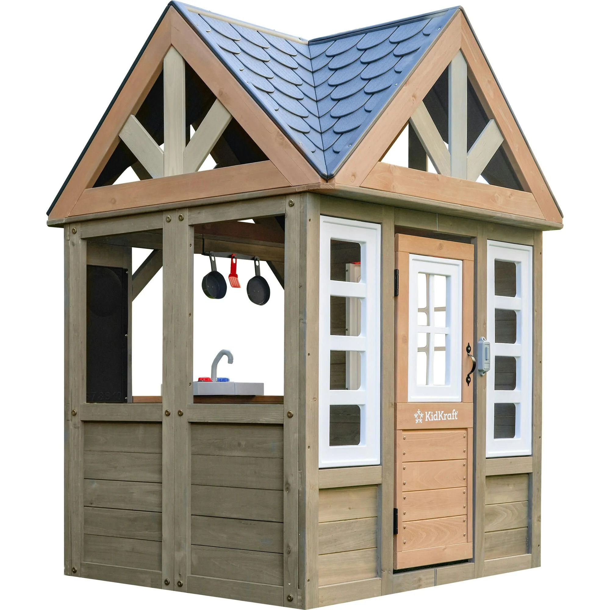 Greystone Wooden Outdoor Playhouse With Kitchen And Working Doorbell | Maisonette