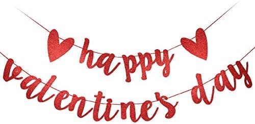 Happy Valentine's Day Banner Red Glitter- Valentines Day Decorations, Valentine's Day Decor, Vale... | Amazon (US)