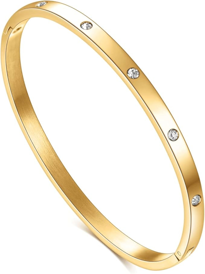 Rose Gold/Gold/Silver Titanium Stainless Steel Pave Cubic Zironia Simulate Diamond Stackable Oval... | Amazon (US)