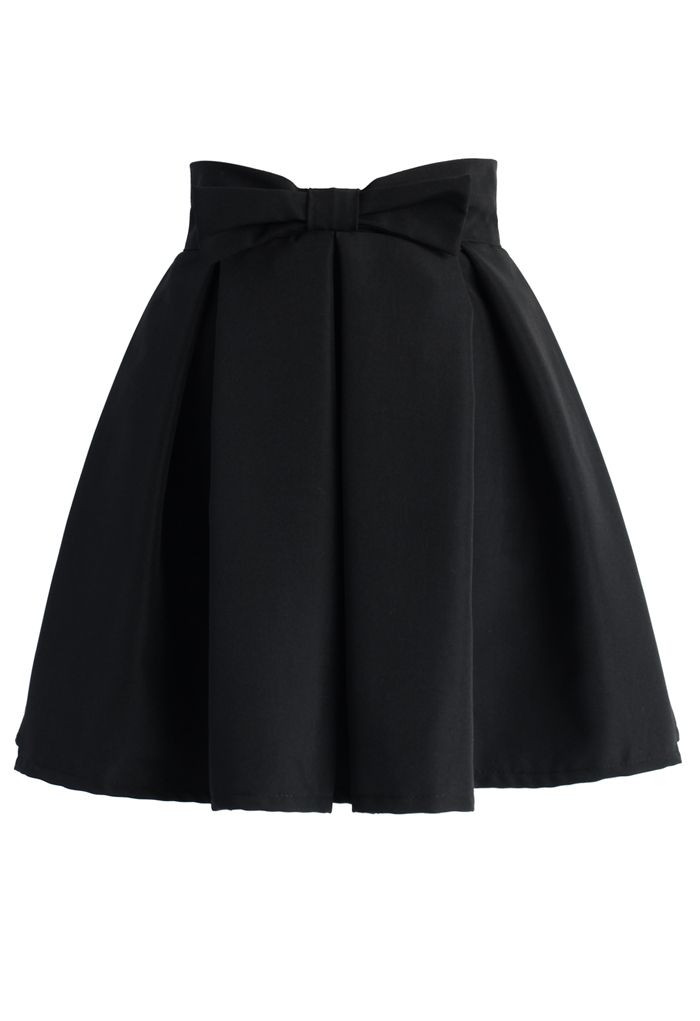 Sweet Your Heart Bowknot Pleated Skirt in Black | Chicwish